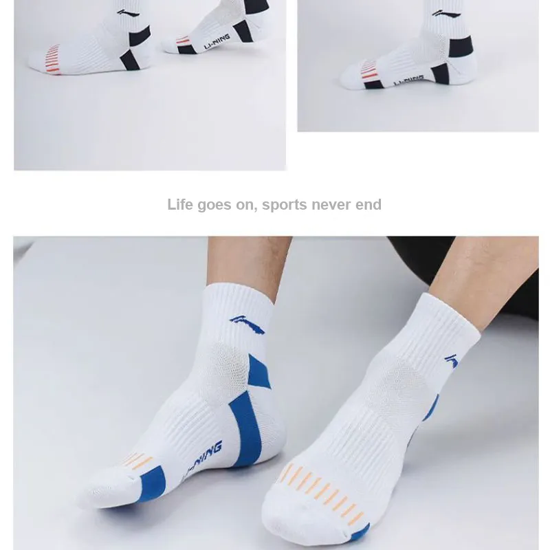 LiNing Socks Cotton Polyester Elastane Unisex 3 Pack Abrasion Resistant Breathable-7