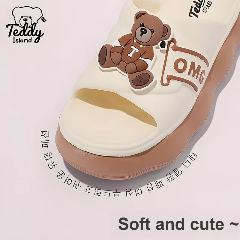 TEDDY ISLAND Cute Bear Women's Sandals Multicolor Home Soft Sole EVA Thickened Bottom Outerwear Slide Slippers-6