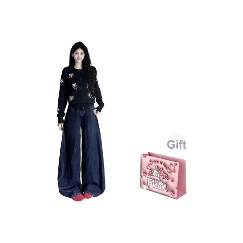 FLIM Трикотаж Джинсы с широкими штанинами Повседневный Костюм Женские