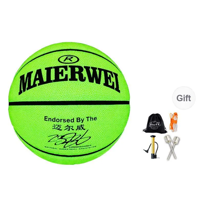 Melway PU Basketball Neon Yellow Size 7 Glow In The Dark Unisex-9