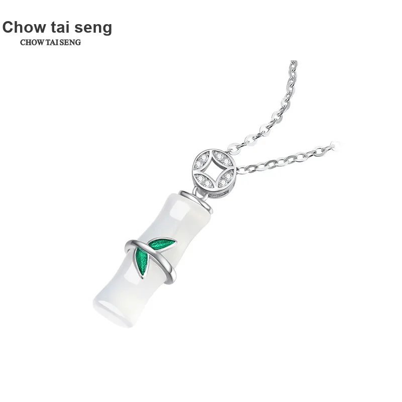 CHOW TAI SENG Chalcedony Bamboo Pendant Necklace Girl Women's-3