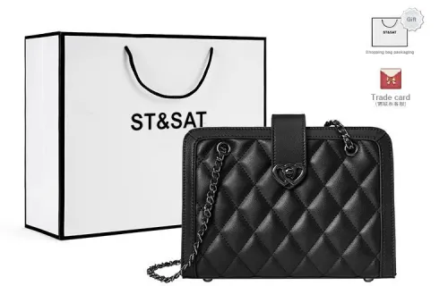 ST&SAT Cow Leather Patchwork With Polyurethane Crossbody Bag Shoulder Bag Chain Bag Single Shoulder Bag Regular Women's