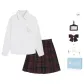 Jingsiyue Shirt+Spade Red Plaid Skirt, Comes with Free Bow Tie+School Emblem