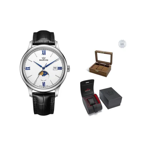 MARVIN Кварцевый механизм Мужские часы Часы 42 мм Белый циферблат
