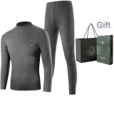 Men's Mock Neck Clothing Sets (Dark Heather Gray) Thickened and Fleece-Lined/Thermal