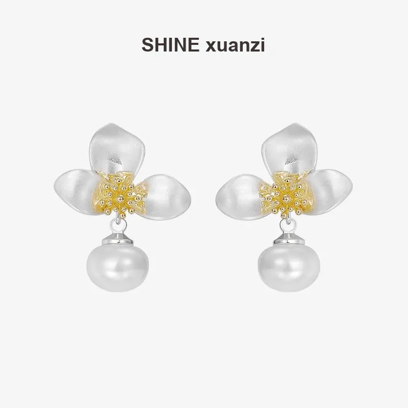 SHINE S925 Silver, Copper, Shell Pearl Earrings Women's-5