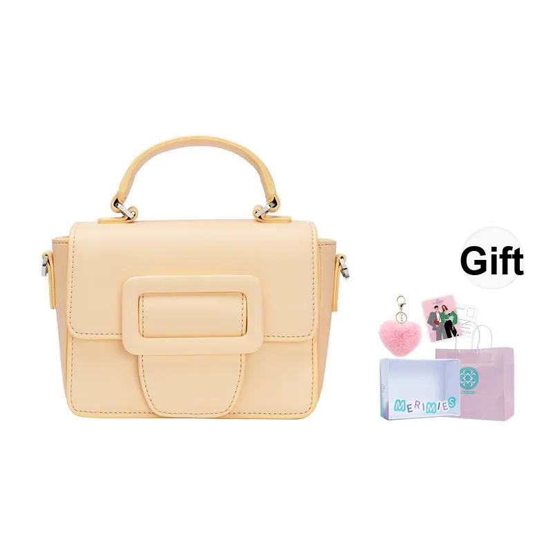 MERIMIES Pure Vegan Eco Friendly Leather Ice Cream Small Square Bag Handbag Crossbody Bag Women's Milk Yellow Cheese