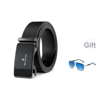 Maserati Top Grain Cow Leather Belt Men's Black Width 3.5cm