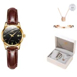 Brown Leather Gold-Tone Black Dial[Comes with Bangle and Necklace]