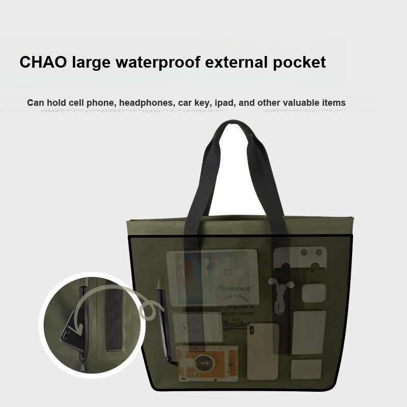 M Square Fabric Beach Bag, Tote Bag, Shopping Bag, Shoulder Bag Tubas Unisex Olive Green-4