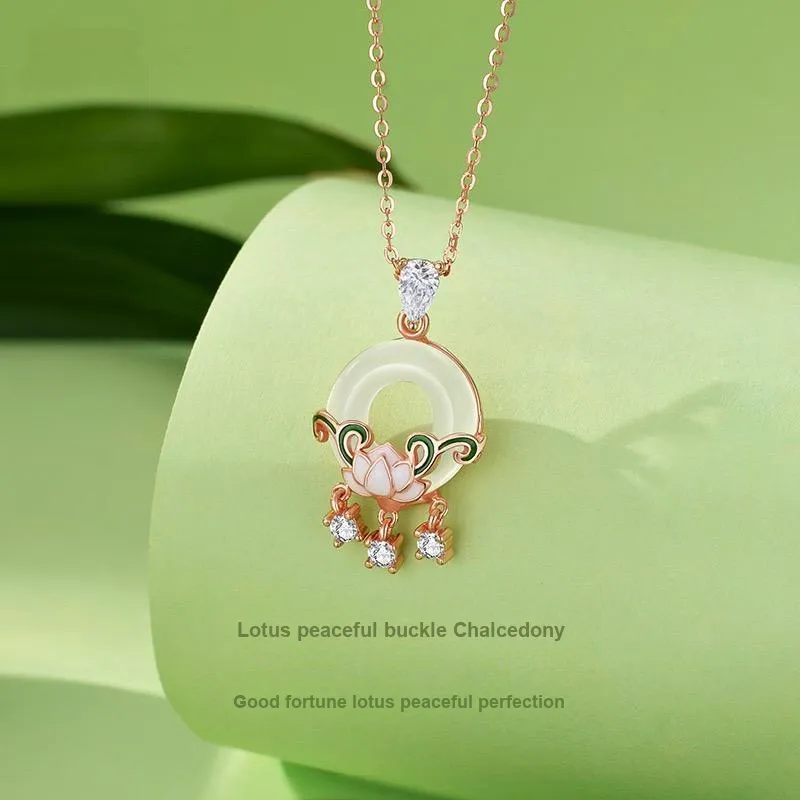 Artisan Lock Heart Jade Natural Chalcedony Necklaces Women's-1