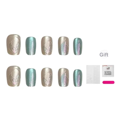 JIABITU Кошачий глаз Синий Ласточкин хвост Fin Wrinkle Съемный False Nail Короткий LADDER Смешанный цвет Smudge Стиль Instagram