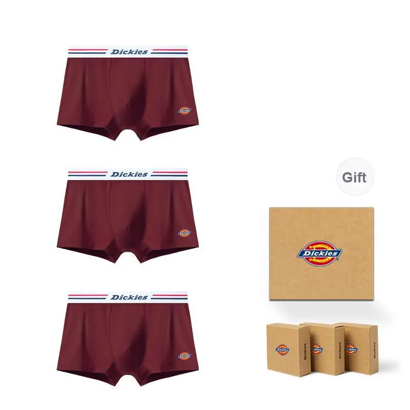 Dickies Underpants Men's Seamless Print LOGO Breathable Skin Friendly Sports Square Panty Gift Box Combo Set-36