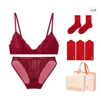 FREELASS Year Of The Dragon Series Underwear Set Gift Box Set Women's Winter Day Cotton Socks Set Of 3 Red