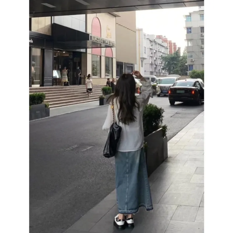 7 SEVFUN Denim Long Skirt Women's Blue-2