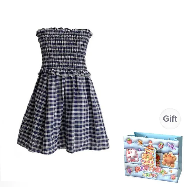 WOWI KCKS Sleeveless Dress Women's Blue Plaid-0