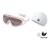 Pink Swim Goggles (Black Lenses)+White Swimming Cap