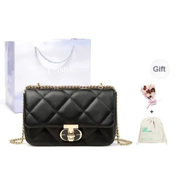 Teenmix Cow Leather With Synthetic Leather Shoulder Bag, Crossbody Bag, Chain Bag Small Size Women's Black/Ecru