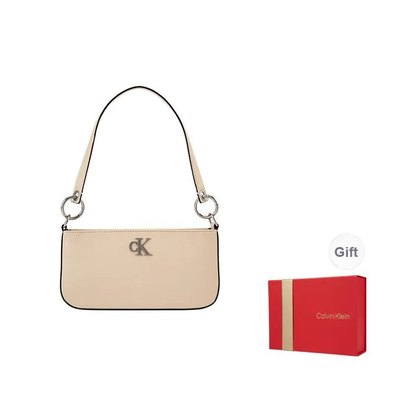 CALVIN KLEIN Blended Material Shoulder Bag Medium Size Women's Almond Yellow-6