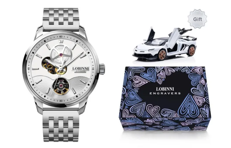 LOBINNI L Automatic Mechanical Movement Genuine Leather Strap Watch Men's Watches Black Dial-31