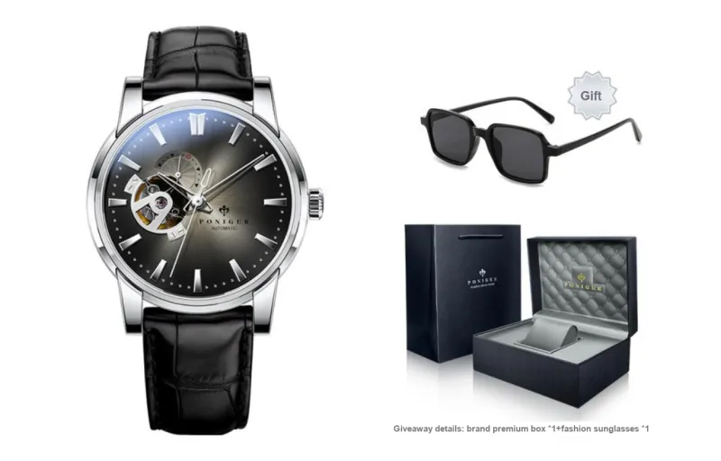 PONIGER Mechanical Movement Watch Men's Watches Black Dial P5.19-A-0
