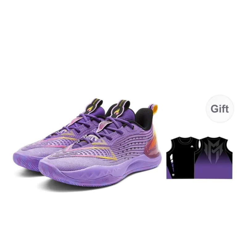 PEAK Basketball Shoes Men Low Top Purple Floral Yarn-0