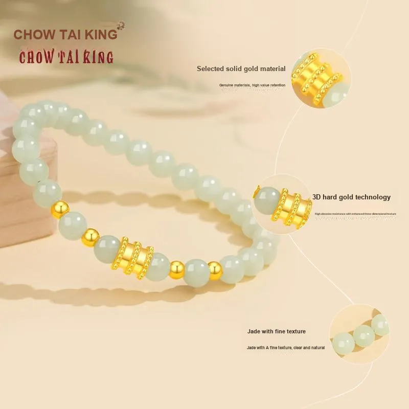 CHOW TAI KING Hetian Jade Bracelets Pale Greenish White Jade Women's-4