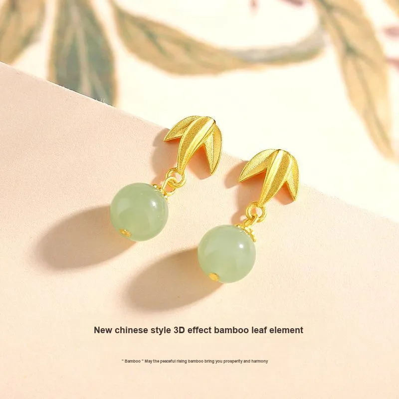 JINLIUFUJIXIANG Hetian Jade Earrings White Jade/Pale Greenish White Jade Women's-2
