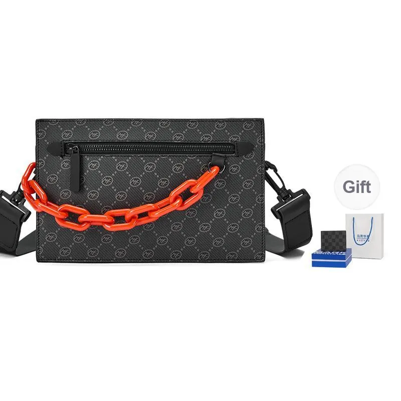 FAIRWHALE PU Crossbody Bags Shoulder Bags Regular Men's Black/Orange-14