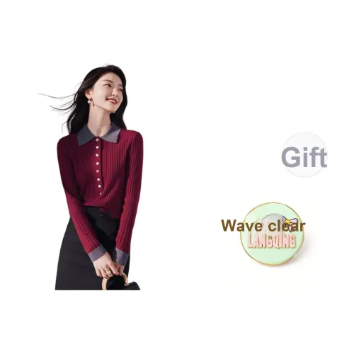 LANGQING Бургунди Gifted By Wang Qing Бренд Наклеенный Женский Трикотаж