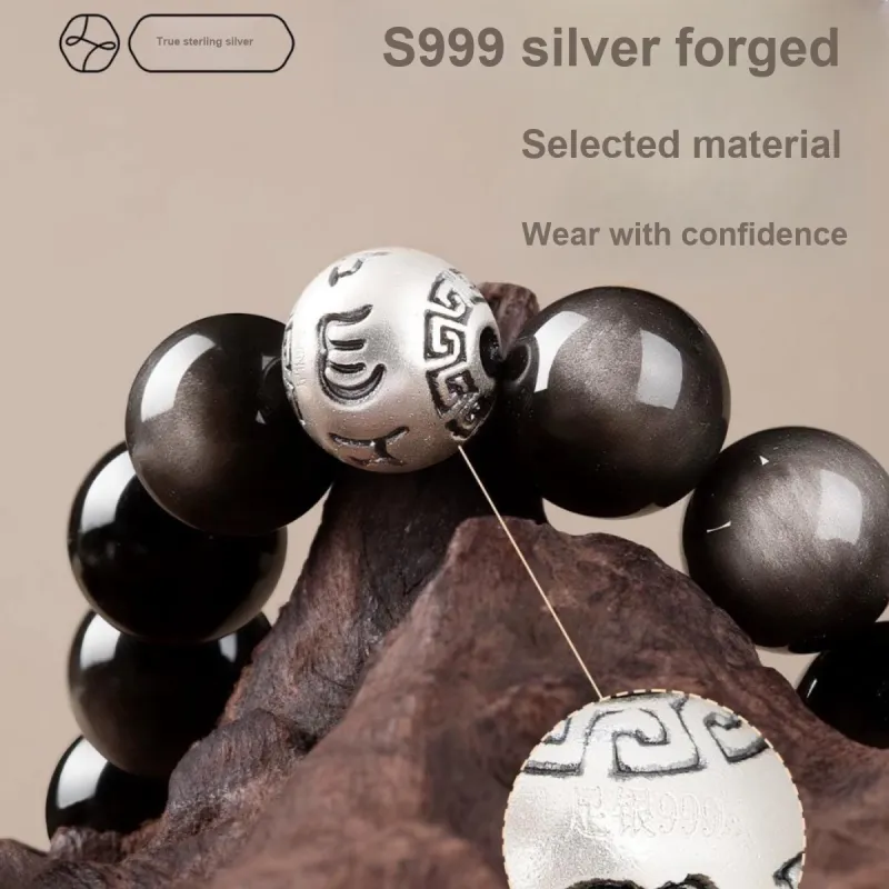 Stone On The Line Obsidian Bracelets Unisex-4