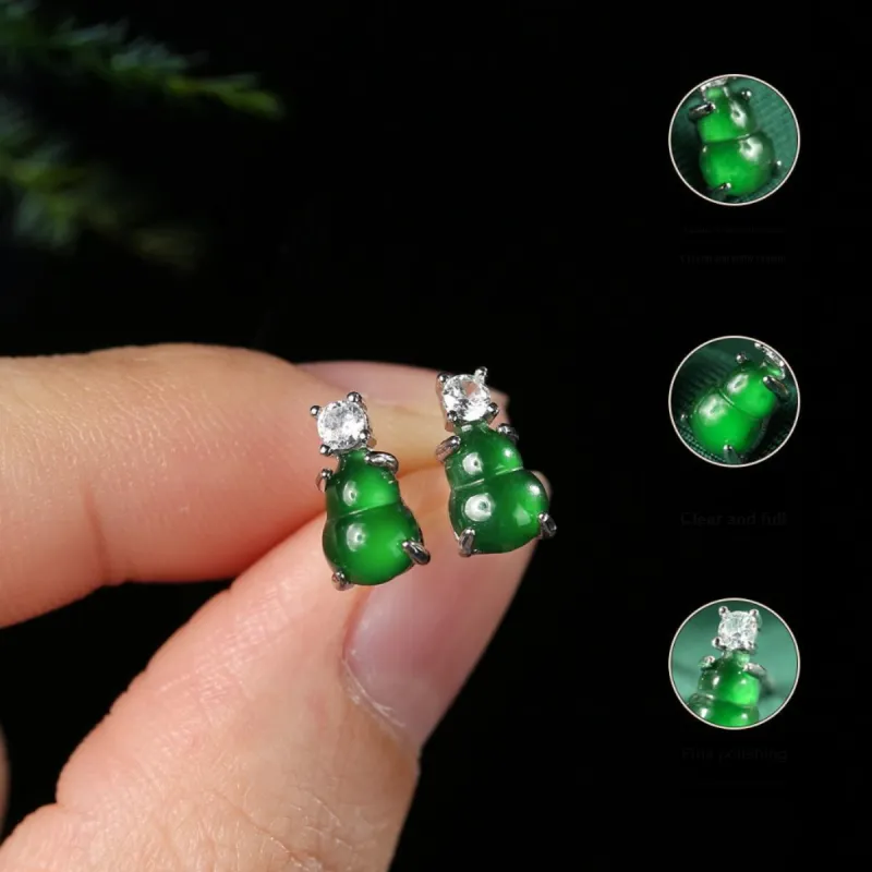 Oriental Jade Ice Glutinous Stud Earrings Women's-3