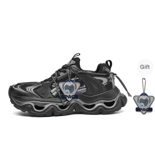 SK.TRIP Waves Wear Resistant Lightweight Height Increasing Low Top Chunky Sneakers Men's Jet Black