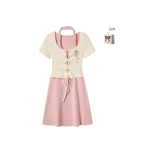 FABRIC PIG Короткий рукав Платье Женское Розовое