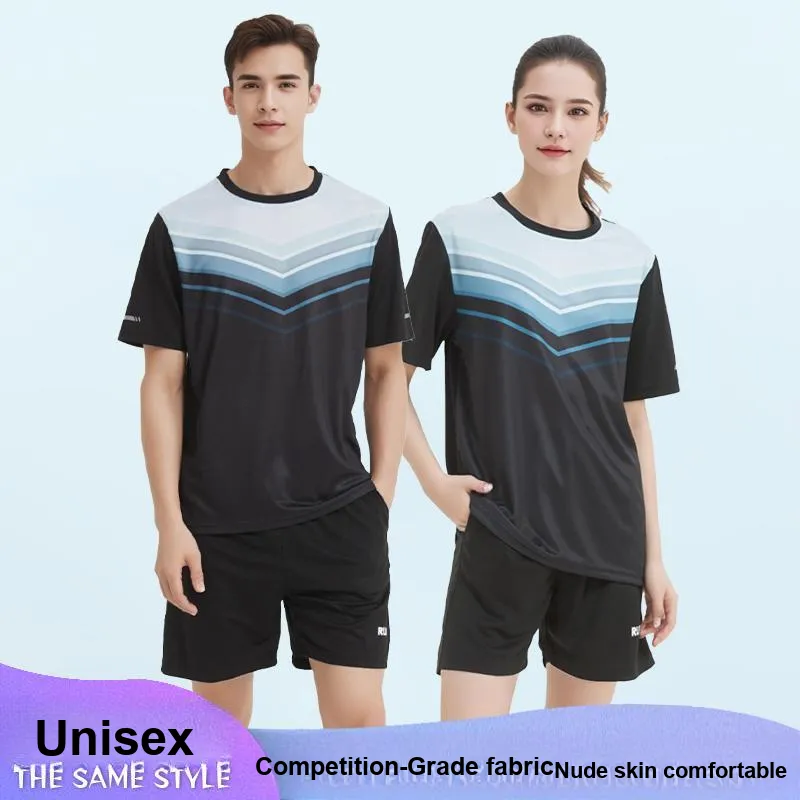 KPADB Minimalist Style Crew Neck Breathable Sports Shorts Fitness Set Black Unisex-2
