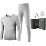 Men's Crew Neck Clothing Sets (Light Heather Gray) Thickened and Fleece-Lined/Thermal