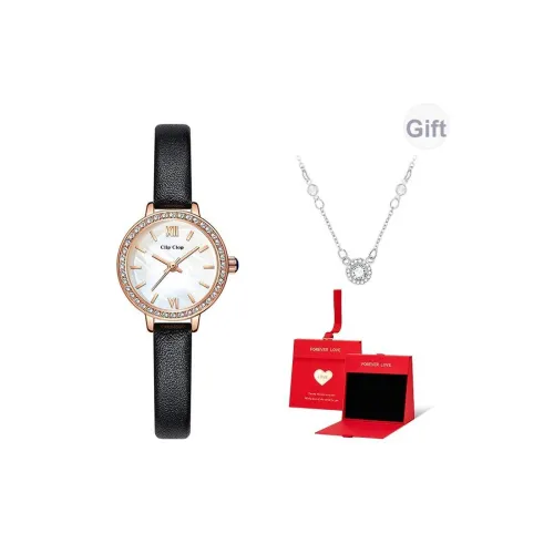 Clip Clop Кварцевый механизм кожаный ремешок женские часы черный циферблат