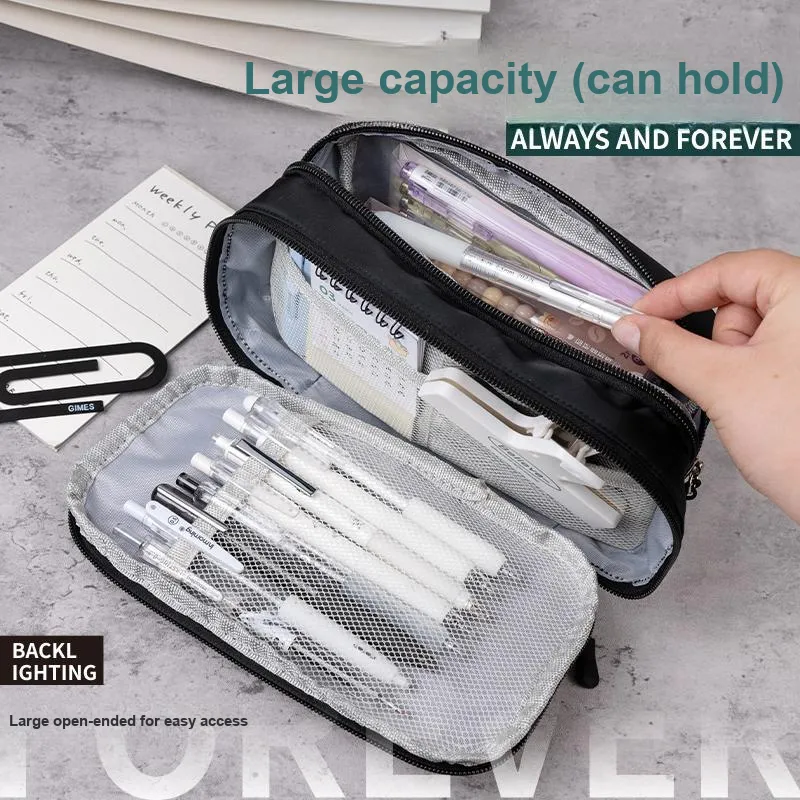 YIMULIN Large Capacity Multi Layer Minimalist Style Pencil Case Multifunction Pen Pouches-4
