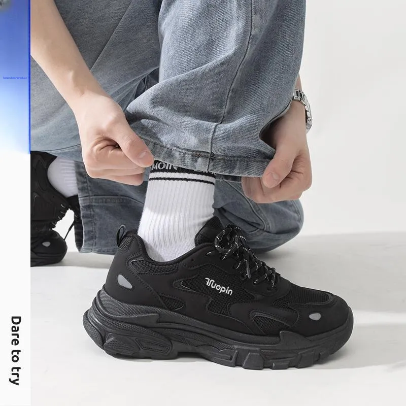 TUOPIN Abrasion Resistant Breathable Low Top Couple, Chunky Sneakers Unisex Black-17