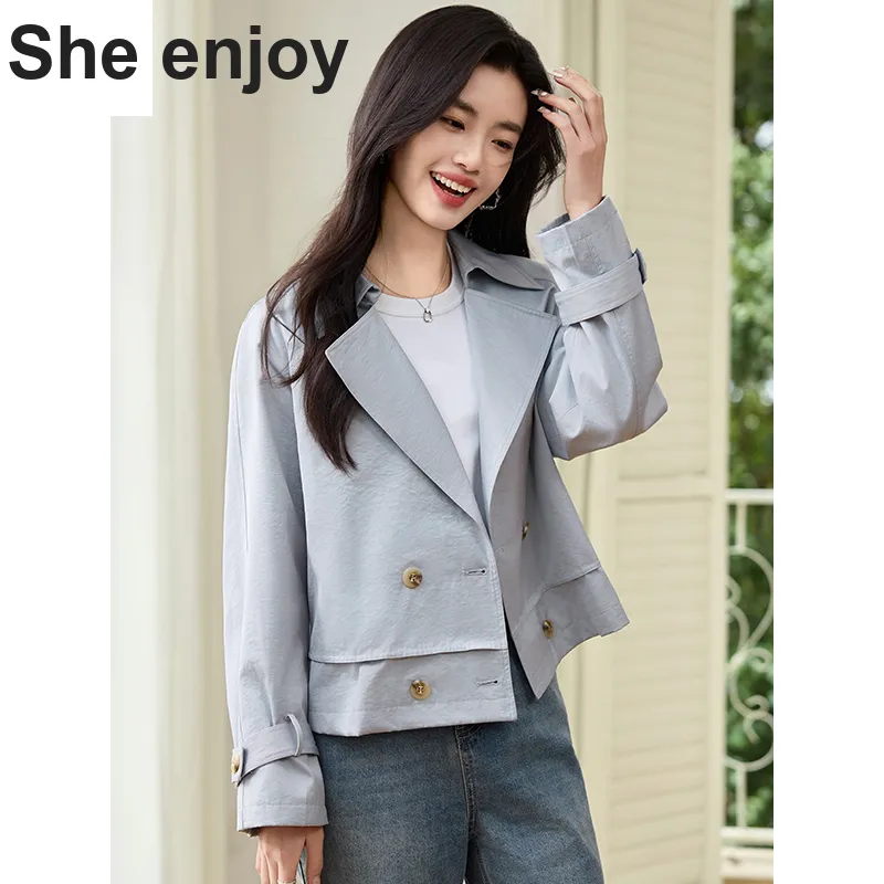 She Enjoys Cropped Coats Women's Light Gray Blue-2