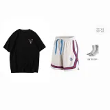 BKC 컬러 블록 패치워크 반바지 + 블랙 톤 반팔 (랜덤 스타일) + 무료 랜덤 스포츠 양말