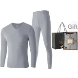 Men's V-Neck Clothing Sets (Lilac Gray) Dralon Heat/Seamless Antibacterial