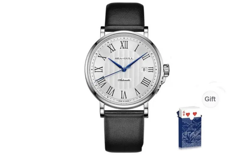 Sea Gull Classic Collection Automatic Mechanical Movement Leather Strap Watch Men's Watches White Dial-6