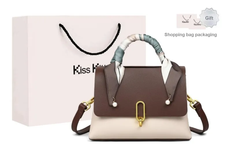 Kiss Kitty Synthetic Leather Shoulder Bag Crossbody Bag Handbag Women's Apricot & Coffee-1