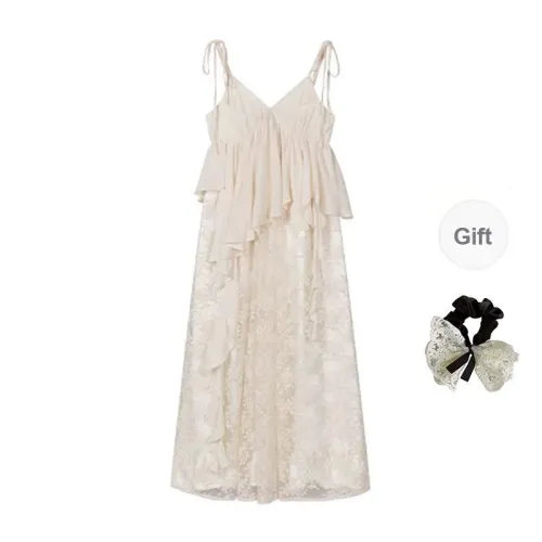 PAVEA Slip Dress Women's Apricot+Hair Tie Comes With