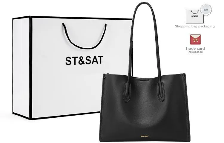 ST&SAT Cow Leather Tote Shoulder Bag Handbag Large Size Women's Dark Brown/Black-13