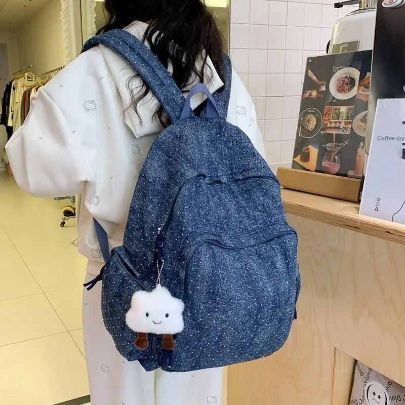 LUVISTRUE Denim Backpacks Regular Women's Blue/Dark Blue/Black-8