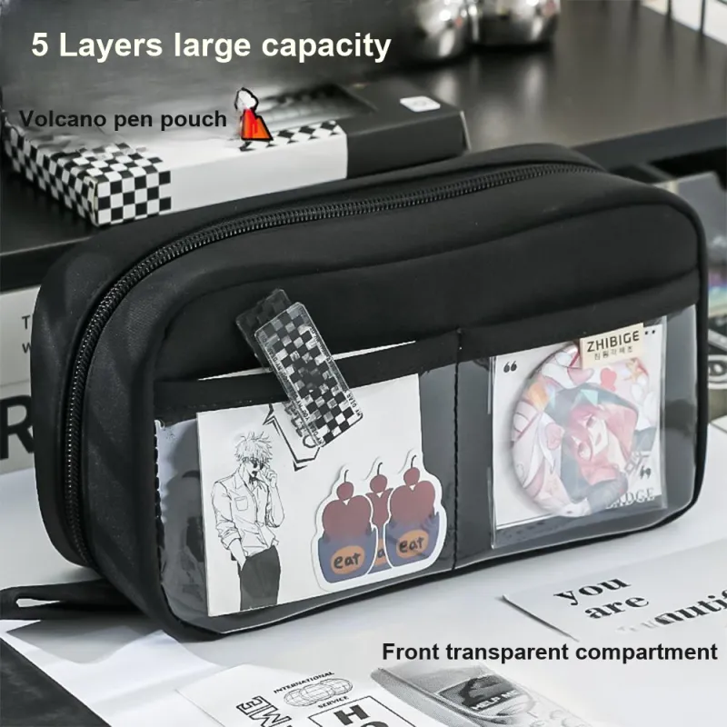 YUANPU Volcano Transparent Multi Layer Stain Resistant Student Pencil Case Canvas Pencil Case/pencil Box-5