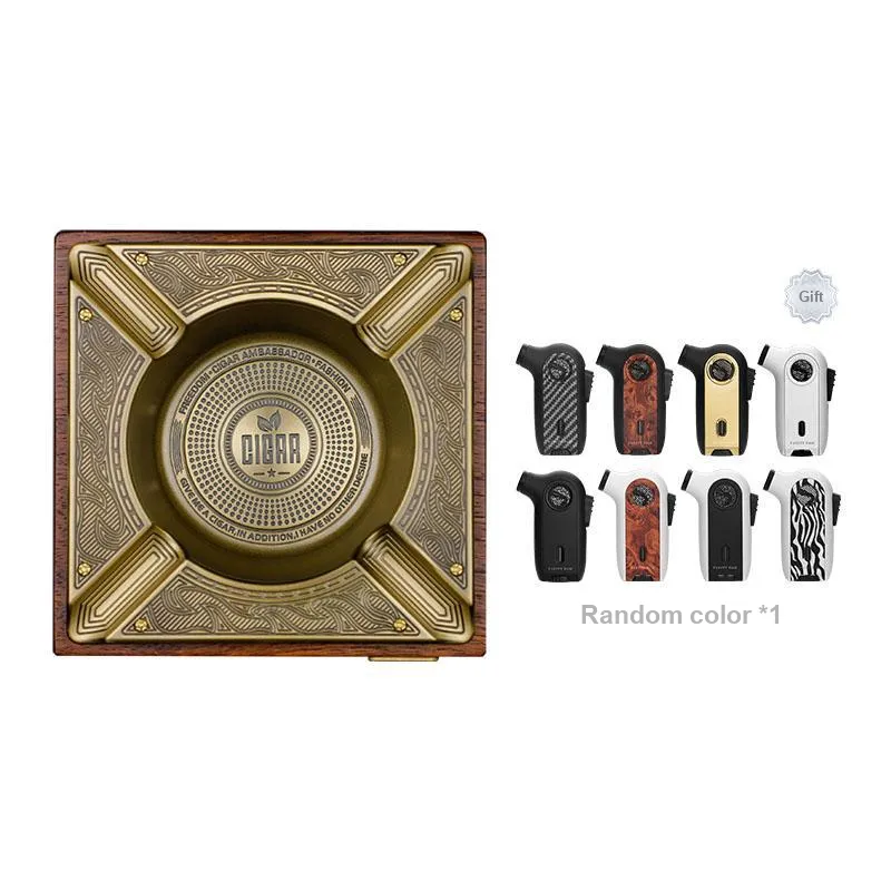 GUEVARA Alloy Slip Resistant Solid Wood Base, Cigar Ashtray, Durable Business And Home Use Silver/Copper-1