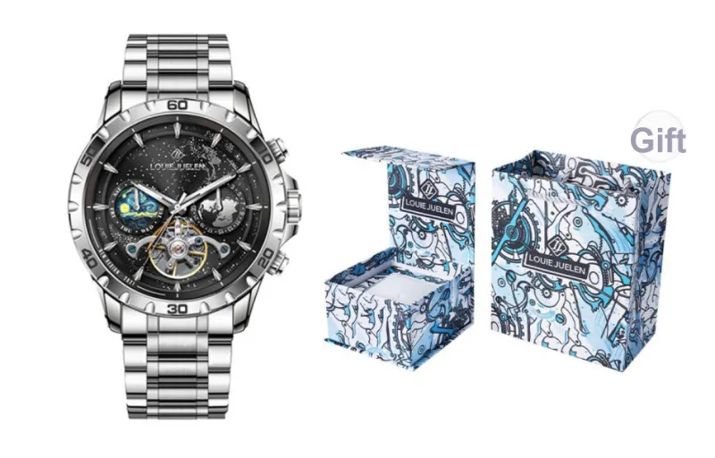 LOUIE JUELEN Automatic Mechanical Movement Stainless Steel Watchband Watch Men's Watches Blue Dial-6